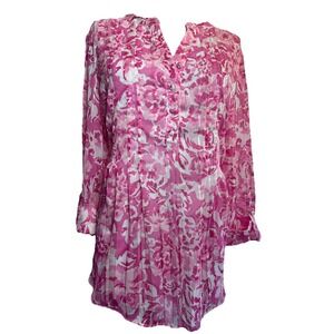 Kim Rogers Women's Floral Printed Blouse In A Pink and White Pattern Size XL